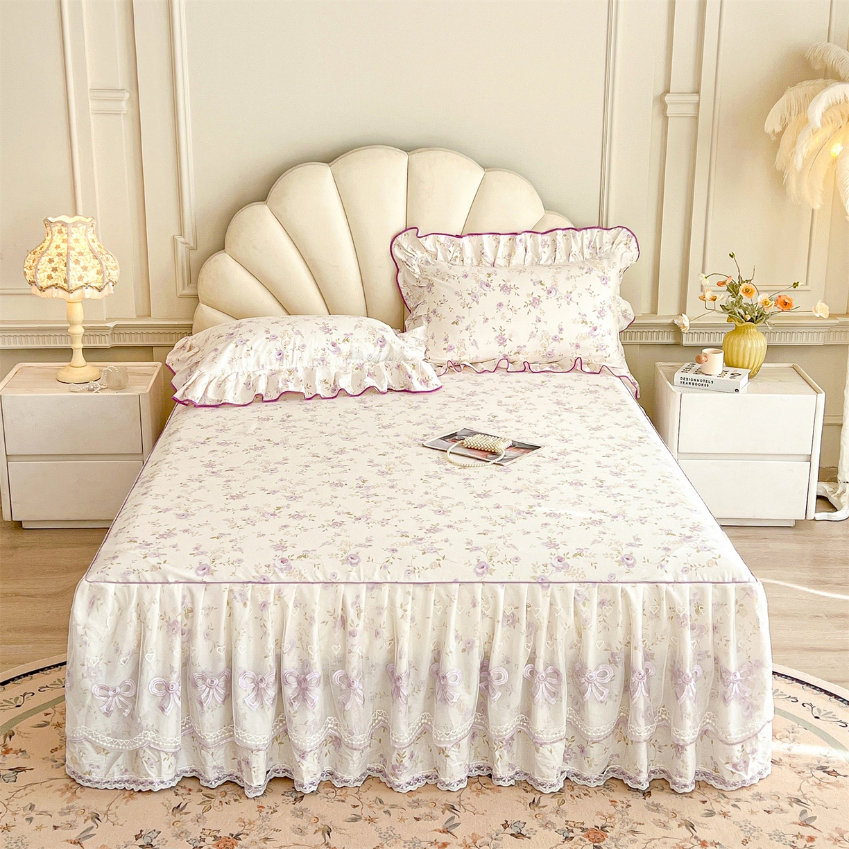 91家纺网 家纺一手货源 找家纺 宜凡家纺 2026新款全棉公主风单层床裙四件套 海棠之恋