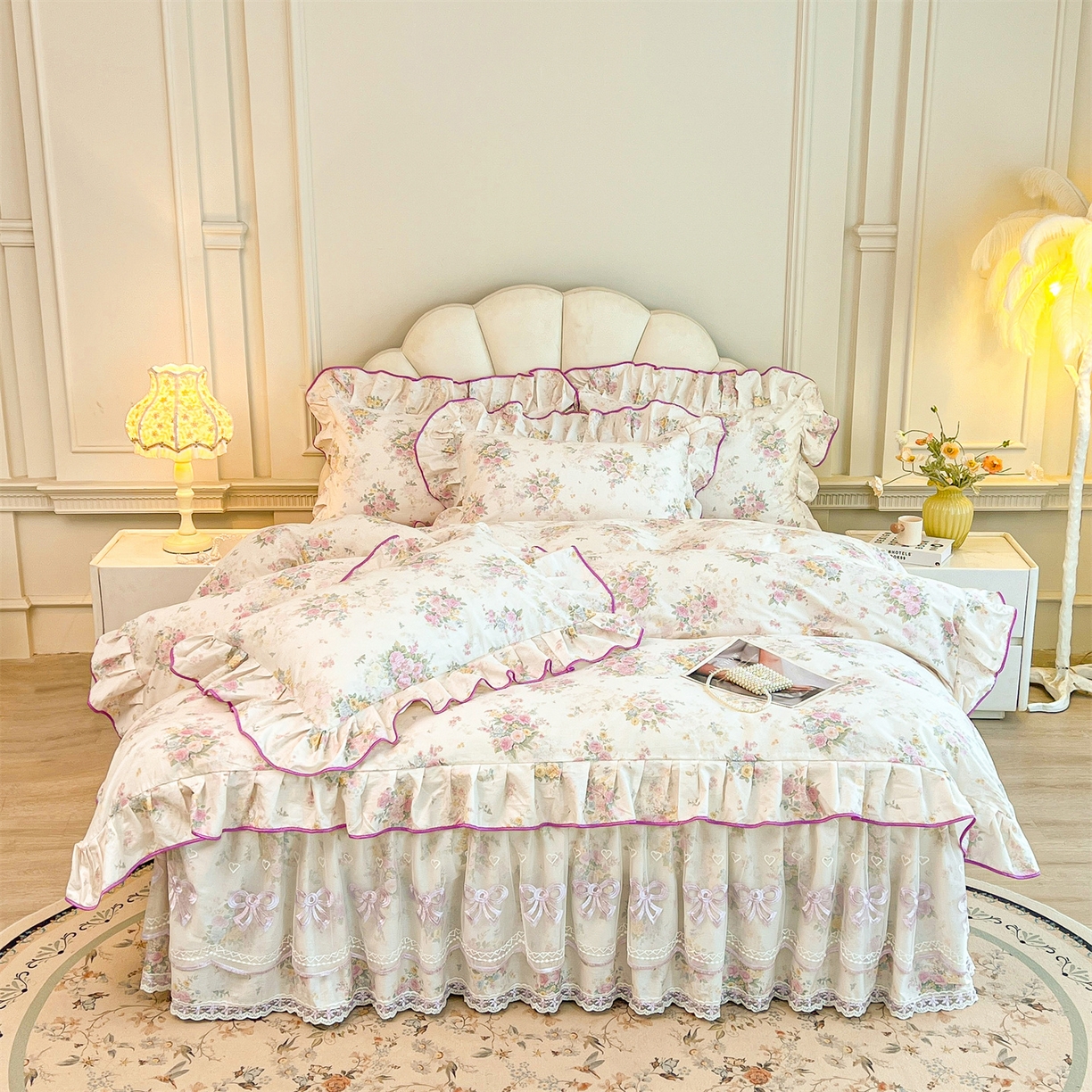 91家纺网 家纺一手货源 找家纺 宜凡家纺 2026新款全棉公主风单层床裙四件套 镜花映月