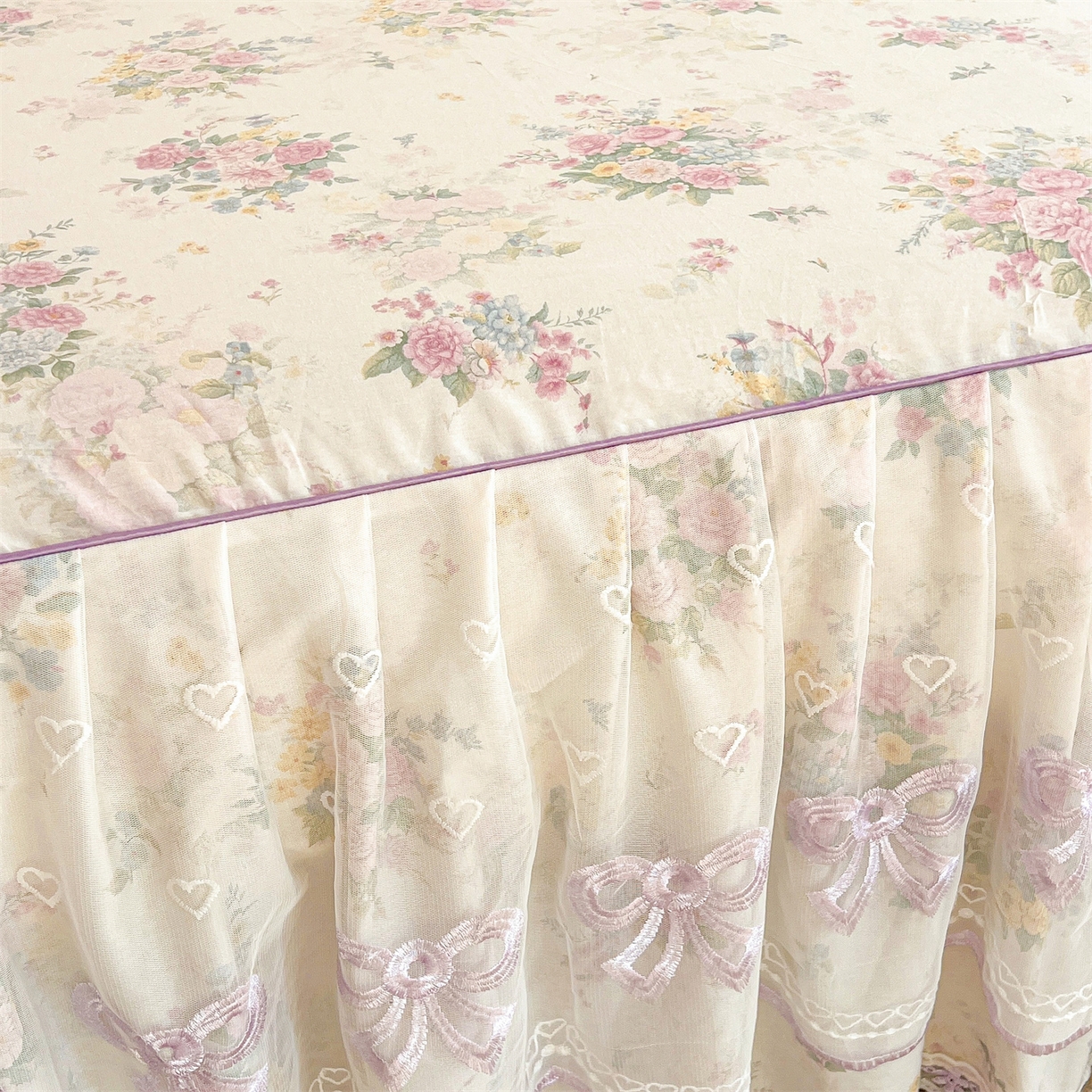 91家纺网 家纺一手货源 找家纺 宜凡家纺 2026新款全棉公主风单层床裙四件套 镜花映月