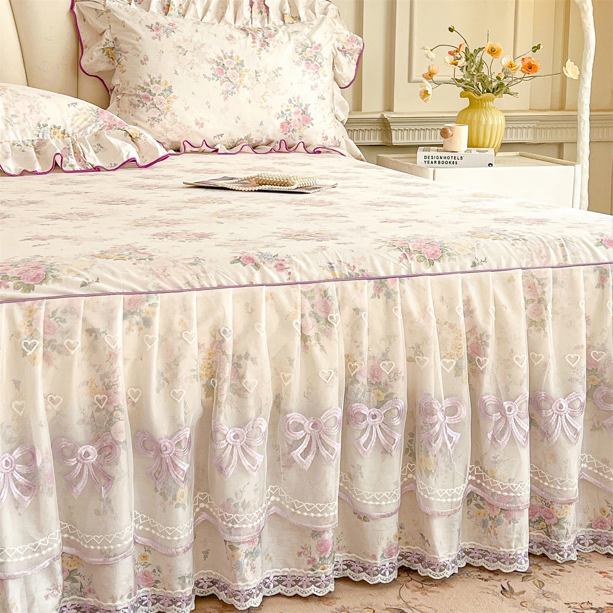 91家纺网 家纺一手货源 找家纺 宜凡家纺 2026新款全棉公主风单层床裙四件套 镜花映月