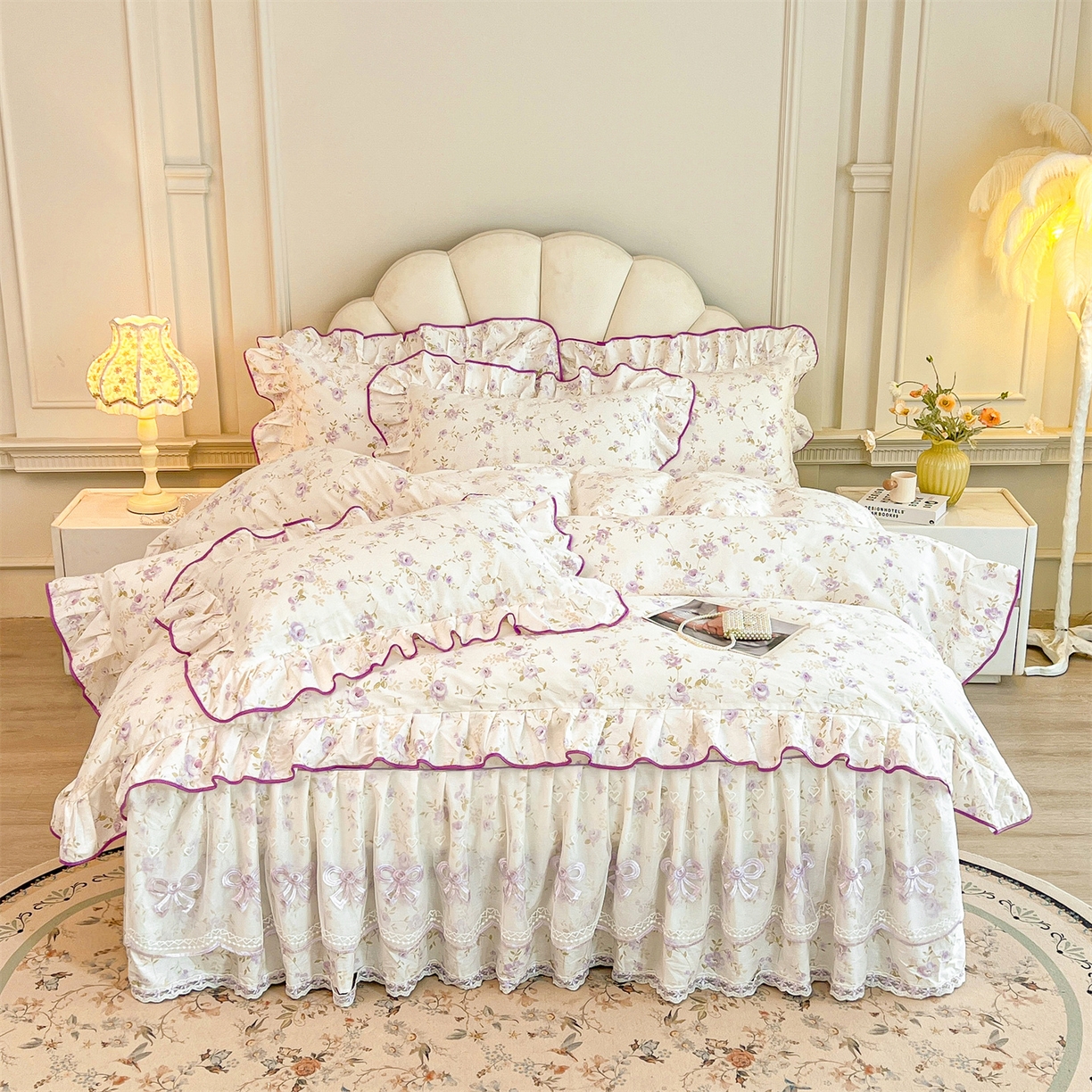 91家纺网 家纺一手货源 找家纺 宜凡家纺 2026新款全棉公主风单层床裙四件套 海棠之恋