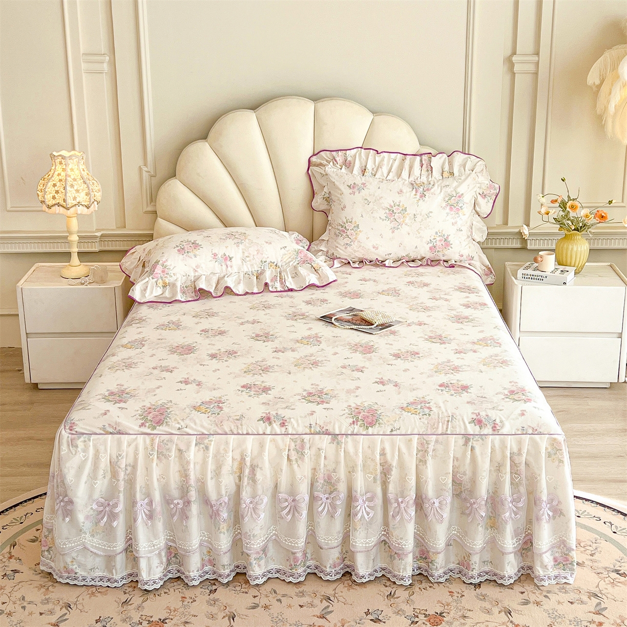 91家纺网 家纺一手货源 找家纺 宜凡家纺 2026新款全棉公主风单层床裙四件套 镜花映月