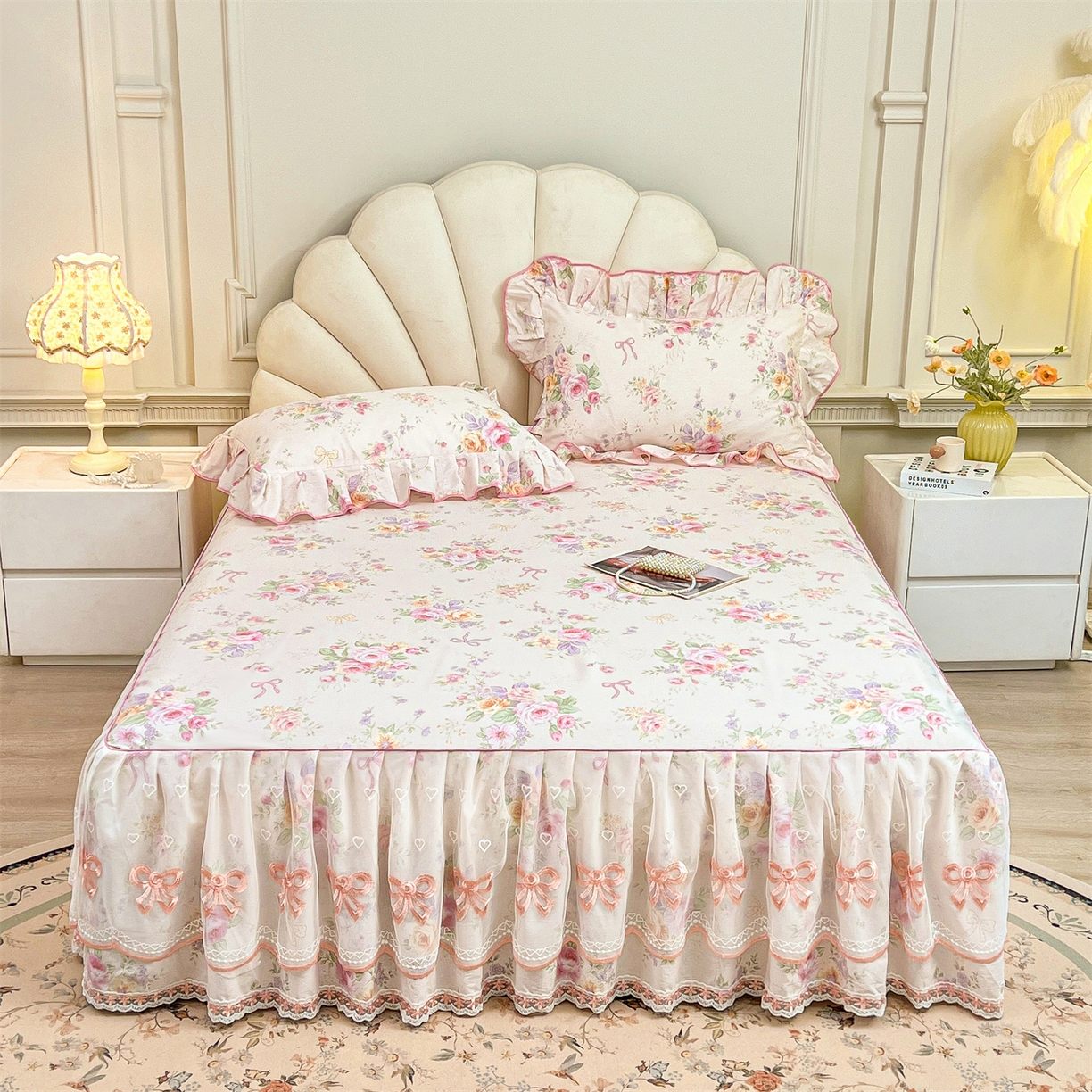 91家纺网 家纺一手货源 找家纺 宜凡家纺 2026新款全棉公主风单层床裙四件套 玉容昭婉