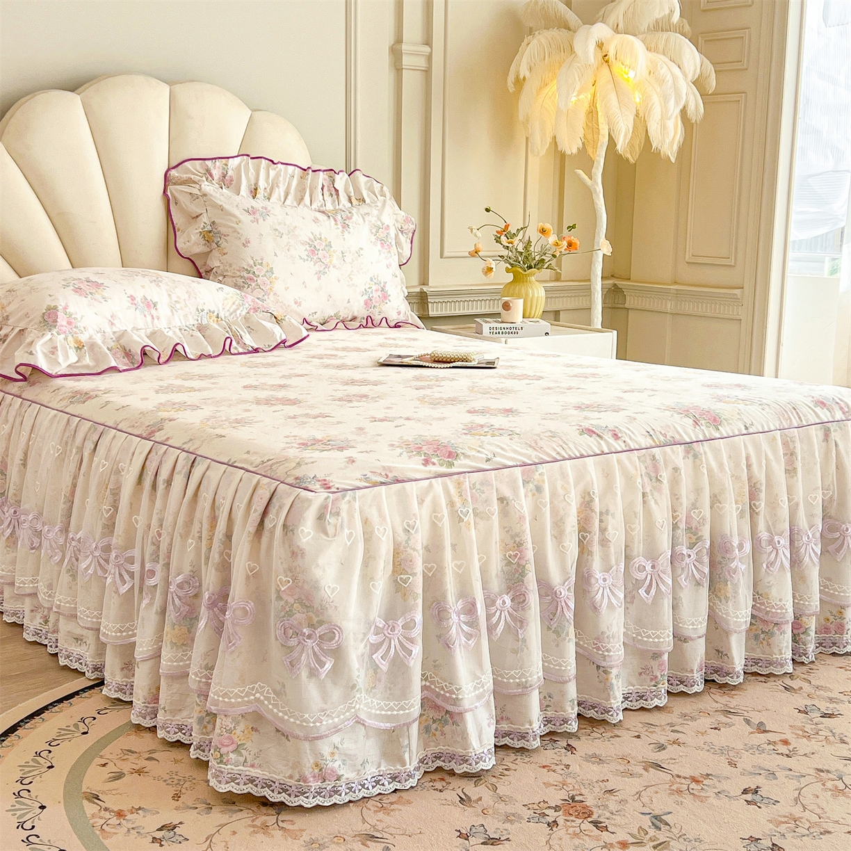 91家纺网 家纺一手货源 找家纺 宜凡家纺 2026新款全棉公主风单层床裙四件套 镜花映月