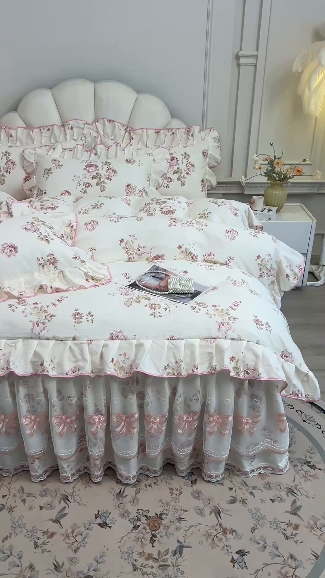 91家纺网 家纺一手货源 找家纺 宜凡家纺 2026新款全棉公主风单层床裙四件套 水苏栀清