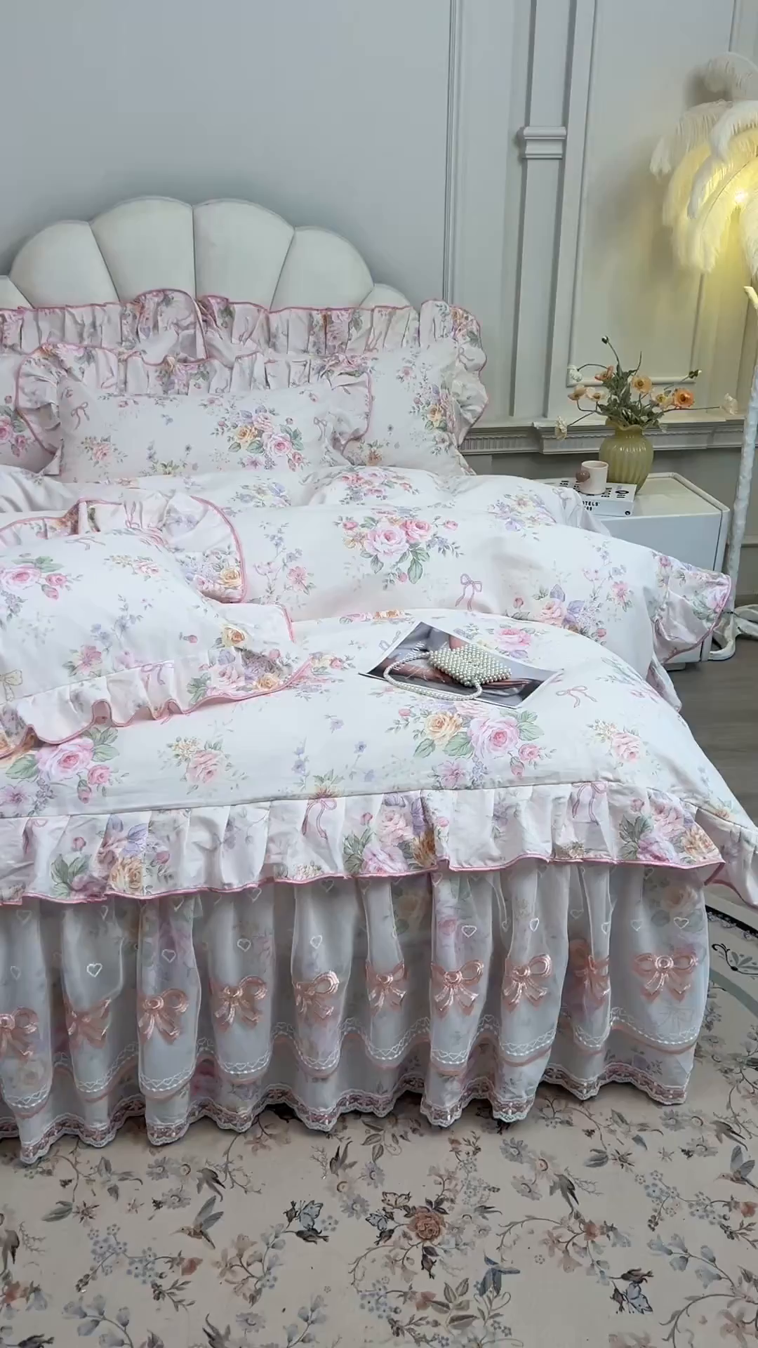 91家纺网 家纺一手货源 找家纺 宜凡家纺 2026新款全棉公主风单层床裙四件套 玉容昭婉