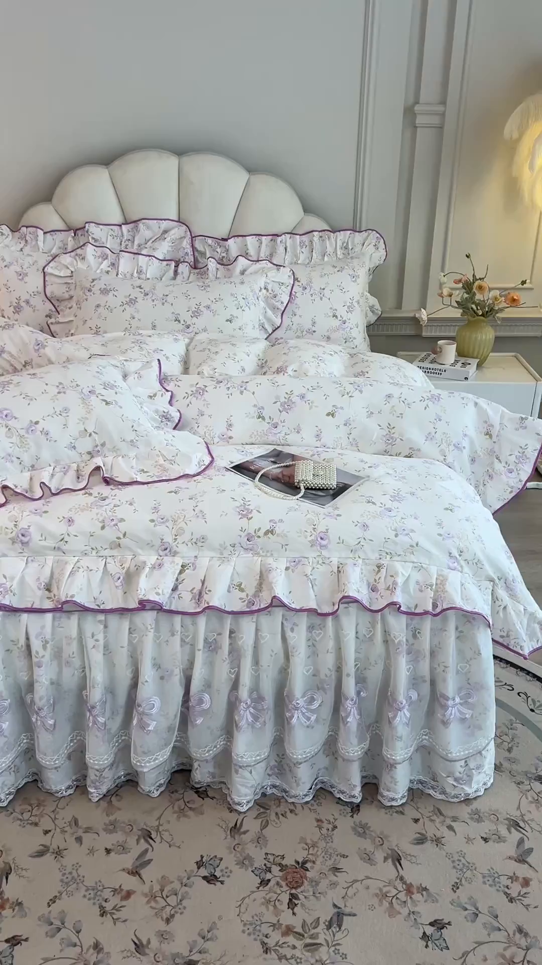 91家纺网 家纺一手货源 找家纺 宜凡家纺 2026新款全棉公主风单层床裙四件套 海棠之恋