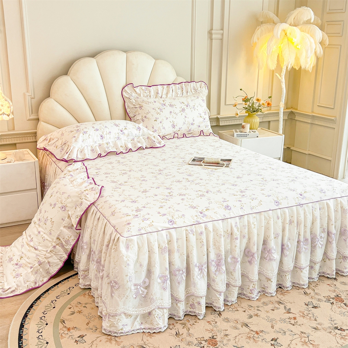 91家纺网 家纺一手货源 找家纺 （总）宜凡家纺 2026新款全棉公主风单层床裙三件套