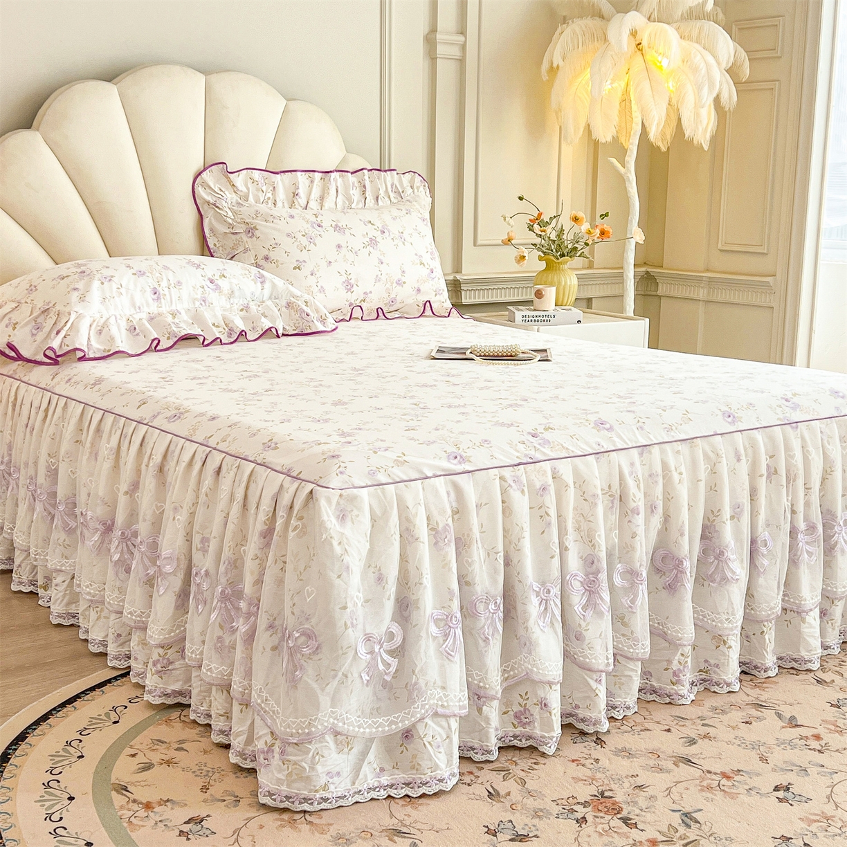 91家纺网 家纺一手货源 找家纺 （总）宜凡家纺 2026新款全棉公主风单层床裙三件套