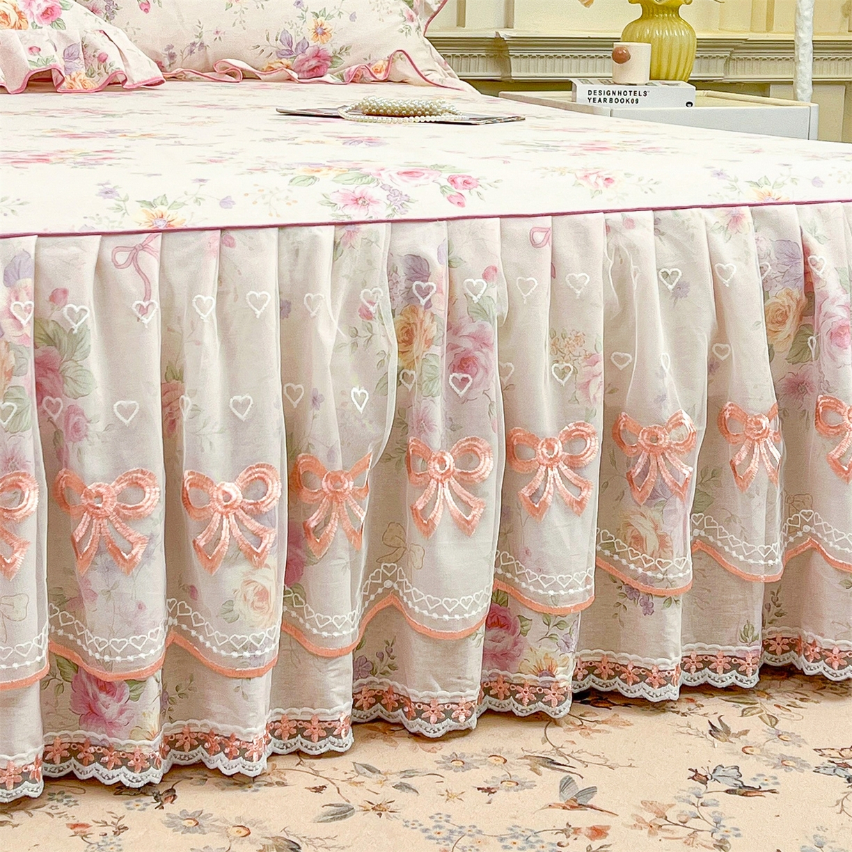 91家纺网 家纺一手货源 找家纺 宜凡家纺 2026新款全棉公主风单层床裙三件套 玉容昭婉