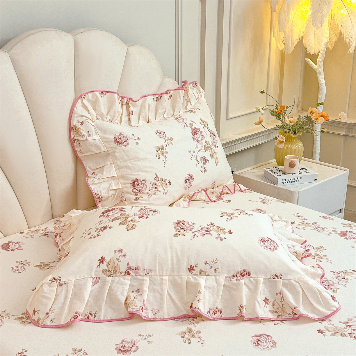 91家纺网 家纺一手货源 找家纺 宜凡家纺 2026新款全棉公主风单层床裙三件套 水苏栀清