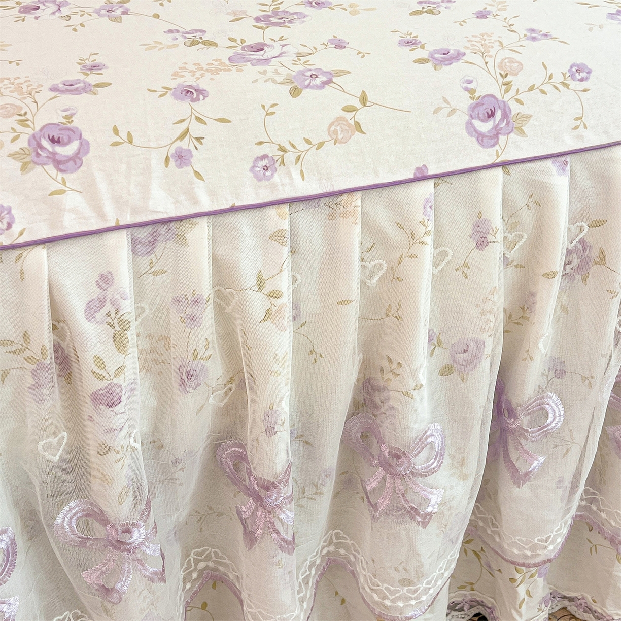 91家纺网 家纺一手货源 找家纺 宜凡家纺 2026新款全棉公主风单层床裙三件套 海棠之恋