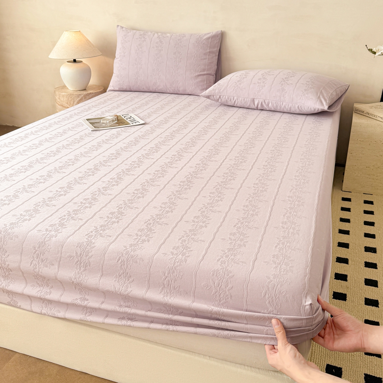 眠博士 2026新款60S水洗立体提花床笠-场景二 床笠-花间梦-紫