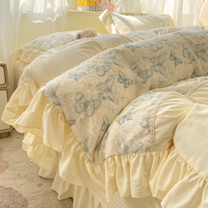 91家纺网 家纺一手货源 找家纺 蝶帕家纺 2026新款水洗棉剪花流苏夹棉床盖款四件套-古韵蝶恋 古韵蝶恋-兰