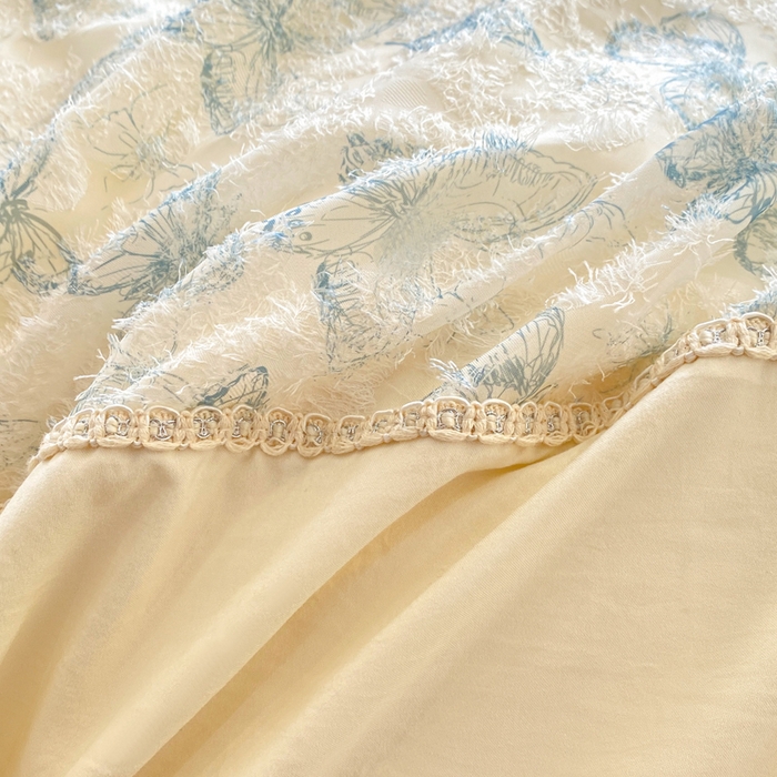 91家纺网 家纺一手货源 找家纺 蝶帕家纺 2026新款水洗棉剪花流苏夹棉床盖款四件套-古韵蝶恋 古韵蝶恋-兰