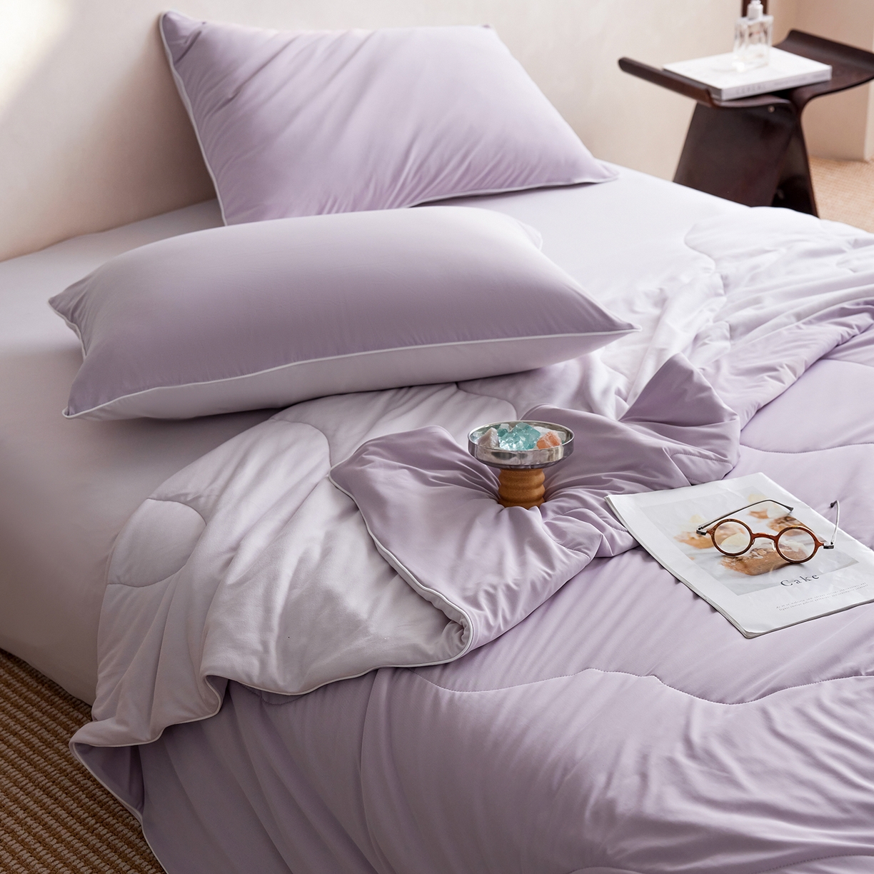 91家纺网 家纺一手货源 找家纺 丽笙被芯 2026新款冷暖深睡控温夏被夏凉被空调被 豆蔻紫