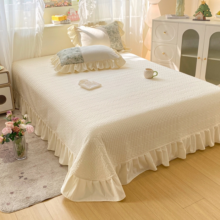 91家纺网 家纺一手货源 找家纺 蝶帕家纺 2026新款水洗棉剪花流苏夹棉床盖款四件套-古韵蝶恋 古韵蝶恋-绿