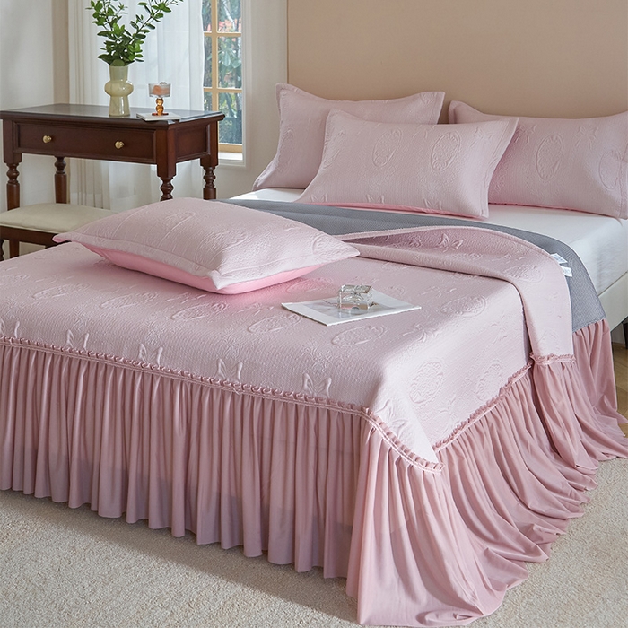 91家纺网 家纺一手货源 找家纺 金绣美居 2026春夏新款PE高分子复合床裙凉席席子空调软席-简沫 简沫-粉色