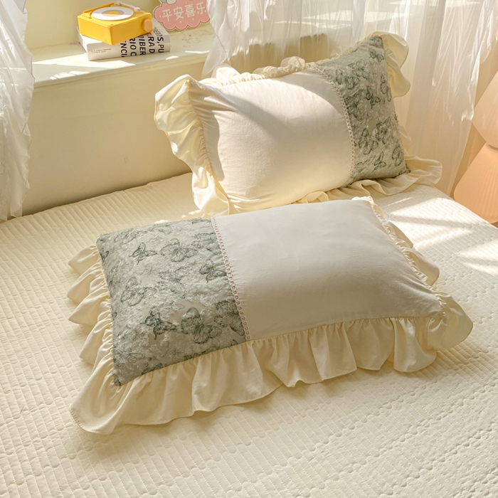 91家纺网 家纺一手货源 找家纺 蝶帕家纺 2026新款水洗棉剪花流苏夹棉床盖款四件套-古韵蝶恋 古韵蝶恋-绿