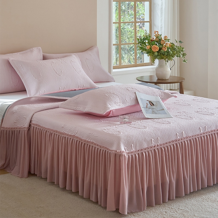 91家纺网 家纺一手货源 找家纺 金绣美居 2026春夏新款PE高分子复合床裙凉席席子空调软席-简沫 简沫-粉色