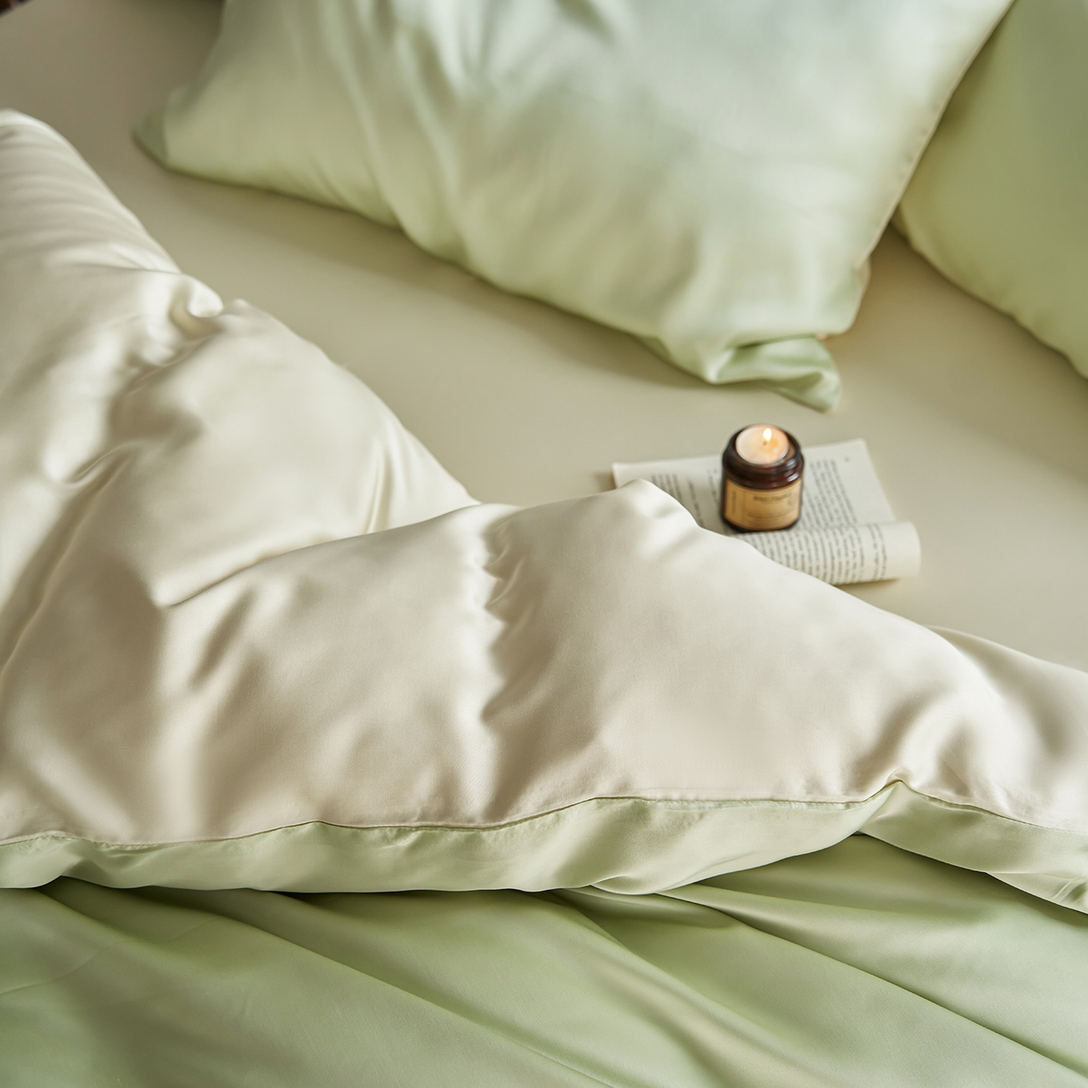 91家纺网 家纺一手货源 找家纺 轩和家居 2026新款60支奥地利兰精天丝四件套 若草色+伊丽莎白