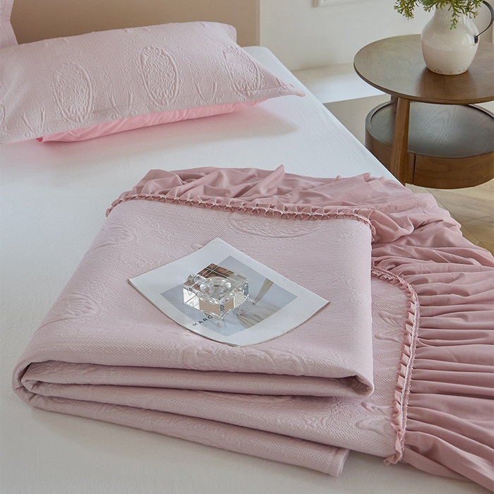 91家纺网 家纺一手货源 找家纺 金绣美居 2026春夏新款PE高分子复合床裙凉席席子空调软席-简沫 简沫-粉色