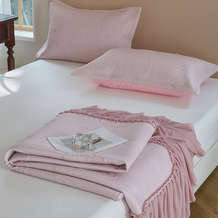 91家纺网 家纺一手货源 找家纺 金绣美居 2026春夏新款PE高分子复合床裙凉席席子空调软席-简沫 简沫-粉色