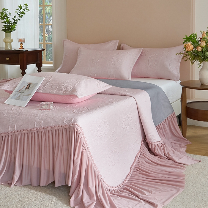 91家纺网 家纺一手货源 找家纺 金绣美居 2026春夏新款PE高分子复合床裙凉席席子空调软席-简沫 简沫-粉色