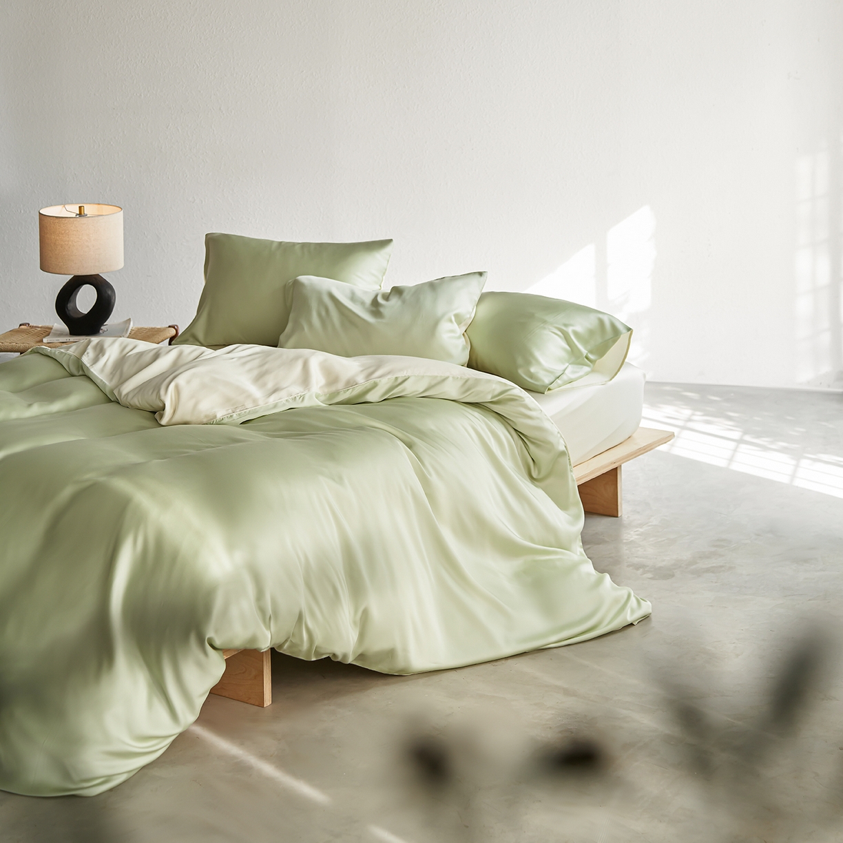 91家纺网 家纺一手货源 找家纺 轩和家居 2026新款60支奥地利兰精天丝四件套 若草色+伊丽莎白