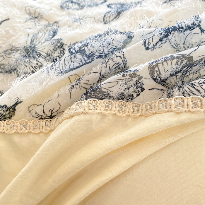 91家纺网 家纺一手货源 找家纺 蝶帕家纺 2026新款水洗棉剪花流苏夹棉床盖款四件套-古韵蝶恋 古韵蝶恋-墨