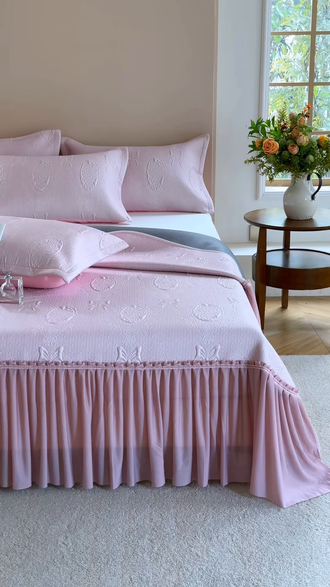 91家纺网 家纺一手货源 找家纺 金绣美居 2026春夏新款PE高分子复合床裙凉席席子空调软席-简沫 简沫-粉色