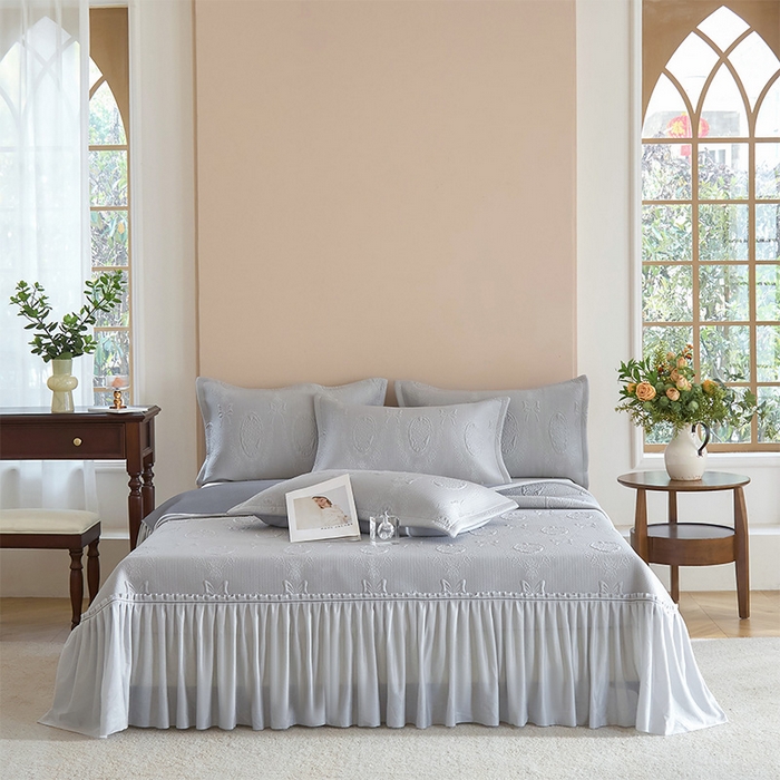 91家纺网 家纺一手货源 找家纺 金绣美居 2026春夏新款PE高分子复合床裙凉席席子空调软席-简沫 简沫-灰色