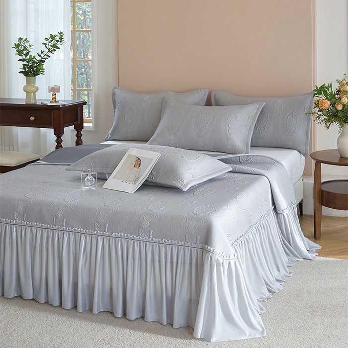 91家纺网 家纺一手货源 找家纺 金绣美居 2026春夏新款PE高分子复合床裙凉席席子空调软席-简沫 简沫-灰色