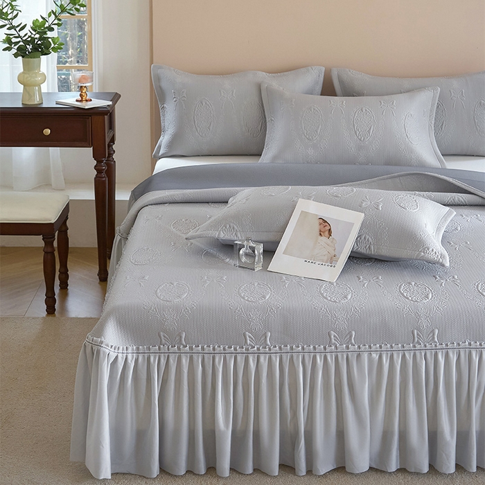 91家纺网 家纺一手货源 找家纺 金绣美居 2026春夏新款PE高分子复合床裙凉席席子空调软席-简沫 简沫-灰色