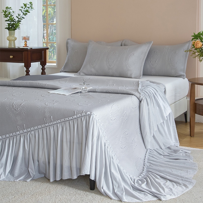 91家纺网 家纺一手货源 找家纺 金绣美居 2026春夏新款PE高分子复合床裙凉席席子空调软席-简沫 简沫-灰色