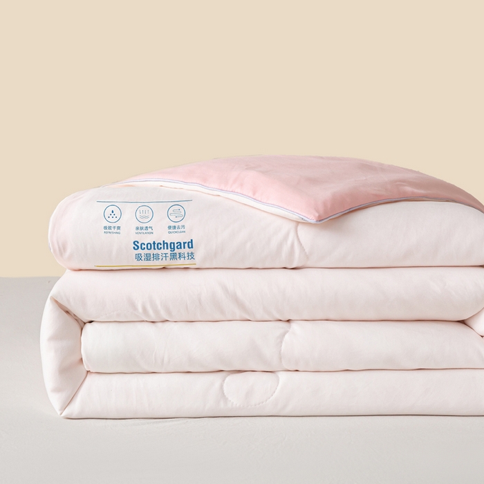 红日子纺织品 2026新款A类水洗棉冰淇淋夏被空调被 浅粉白