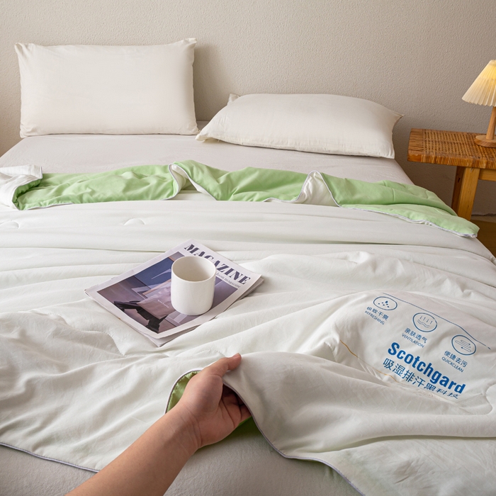 91家纺网 家纺一手货源 找家纺 红日子纺织品 2026新款A类水洗棉冰淇淋夏被空调被 果绿白