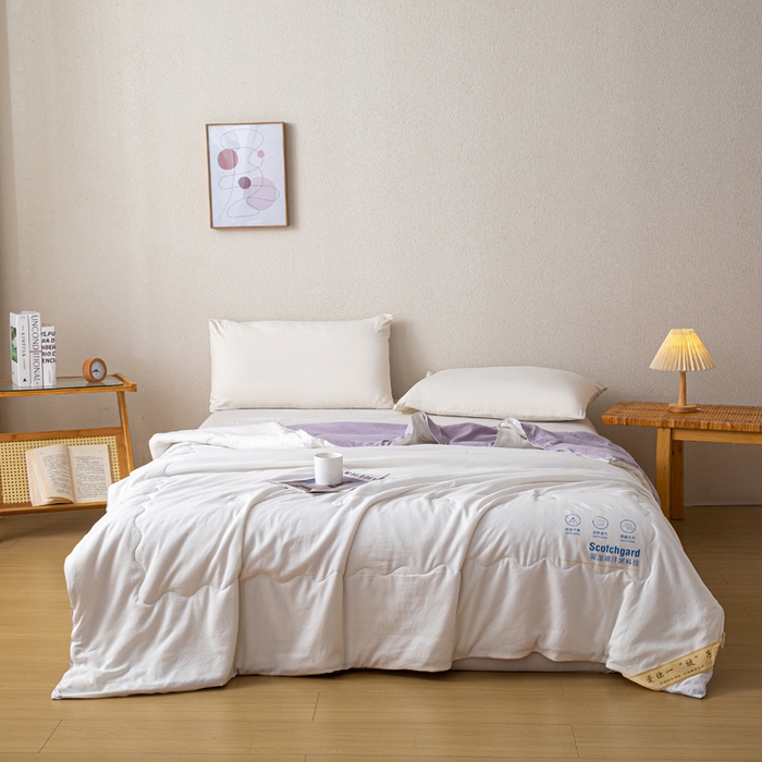 91家纺网 家纺一手货源 找家纺 红日子纺织品 2026新款A类水洗棉冰淇淋夏被空调被 紫拼白