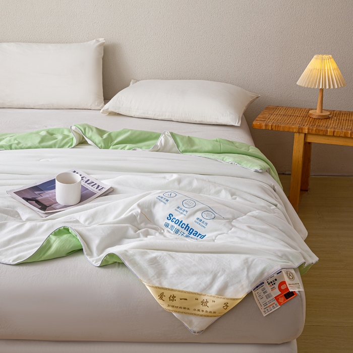 91家纺网 家纺一手货源 找家纺 红日子纺织品 2026新款A类水洗棉冰淇淋夏被空调被 果绿白