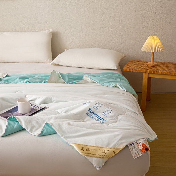 91家纺网 家纺一手货源 找家纺 红日子纺织品 2026新款A类水洗棉冰淇淋夏被空调被 蓝白