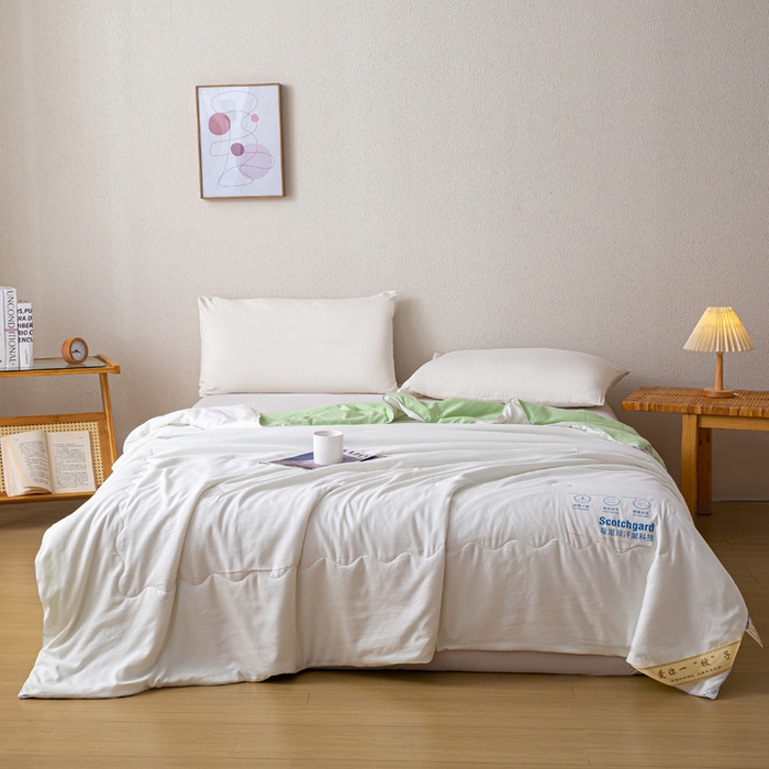 91家纺网 家纺一手货源 找家纺 红日子纺织品 2026新款A类水洗棉冰淇淋夏被空调被 果绿白