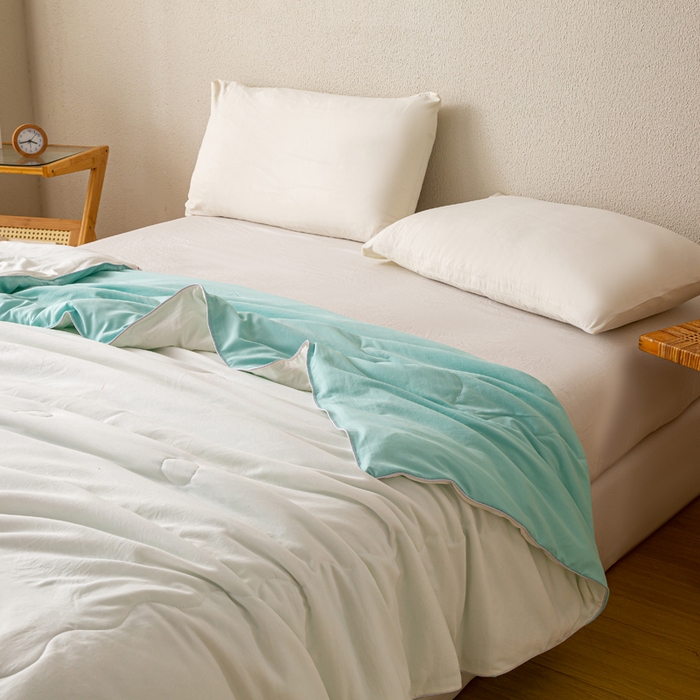 91家纺网 家纺一手货源 找家纺 红日子纺织品 2026新款A类水洗棉冰淇淋夏被空调被 蓝白