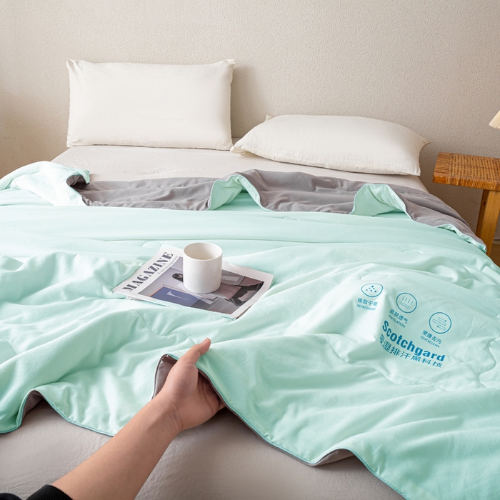 91家纺网 家纺一手货源 找家纺 红日子纺织品 2026新款A类水洗棉冰淇淋夏被空调被 绿拼灰