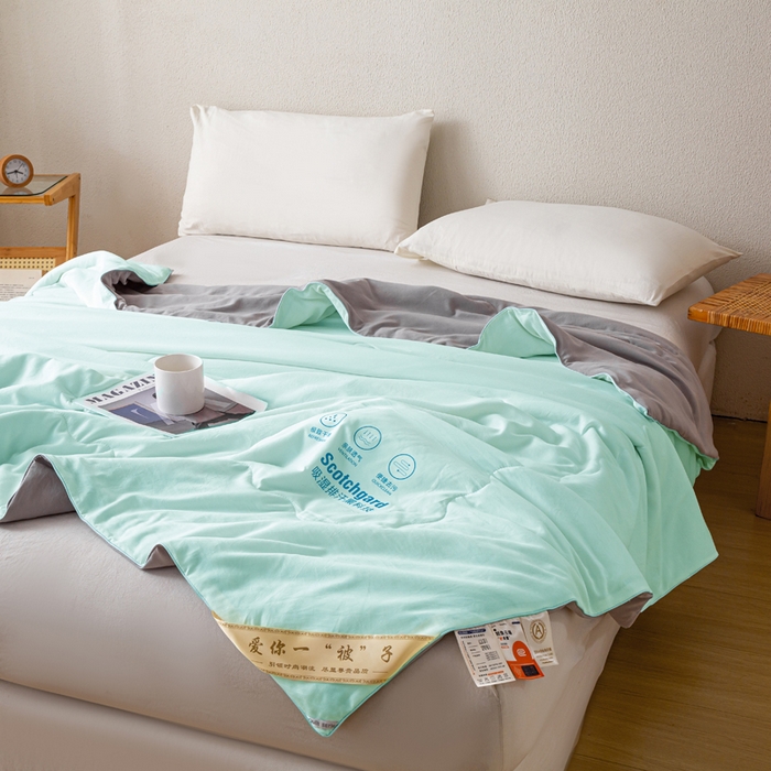 91家纺网 家纺一手货源 找家纺 红日子纺织品 2026新款A类水洗棉冰淇淋夏被空调被 绿拼灰