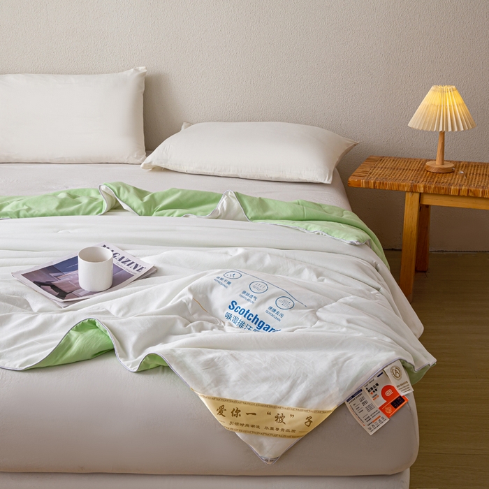 91家纺网 家纺一手货源 找家纺 红日子纺织品 2026新款A类水洗棉冰淇淋夏被空调被 果绿白