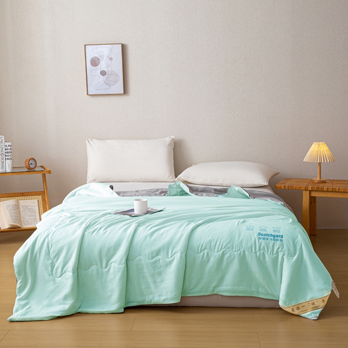 91家纺网 家纺一手货源 找家纺 红日子纺织品 2026新款A类水洗棉冰淇淋夏被空调被 绿拼灰