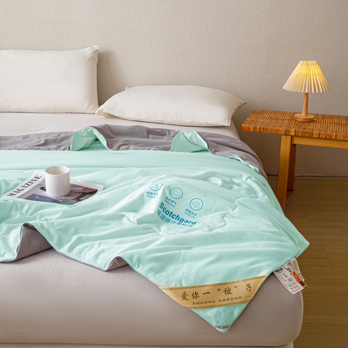 91家纺网 家纺一手货源 找家纺 红日子纺织品 2026新款A类水洗棉冰淇淋夏被空调被 绿拼灰