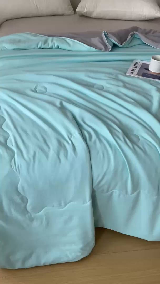 91家纺网 家纺一手货源 找家纺 红日子纺织品 2026新款A类水洗棉冰淇淋夏被空调被 绿拼灰