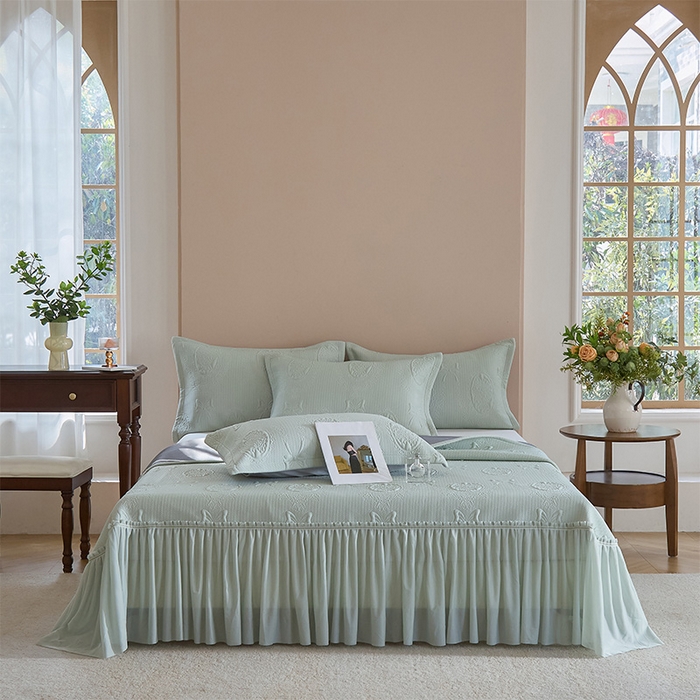 91家纺网 家纺一手货源 找家纺 金绣美居 2026春夏新款PE高分子复合床裙凉席席子空调软席-简沫 简沫-绿色