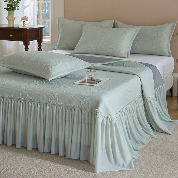 91家纺网 家纺一手货源 找家纺 金绣美居 2026春夏新款PE高分子复合床裙凉席席子空调软席-简沫 简沫-绿色